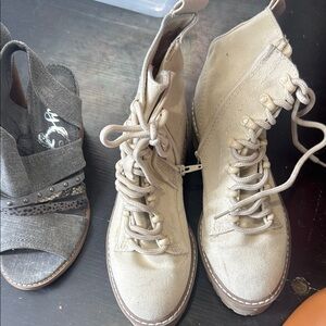 Canvas Lace-Up Boots - Cream